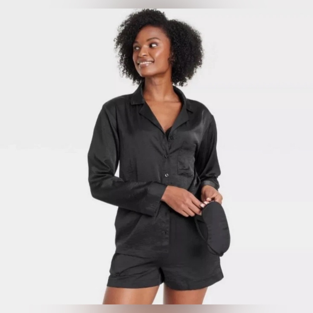 Auden Midnight Black Satin Sleepwear Set